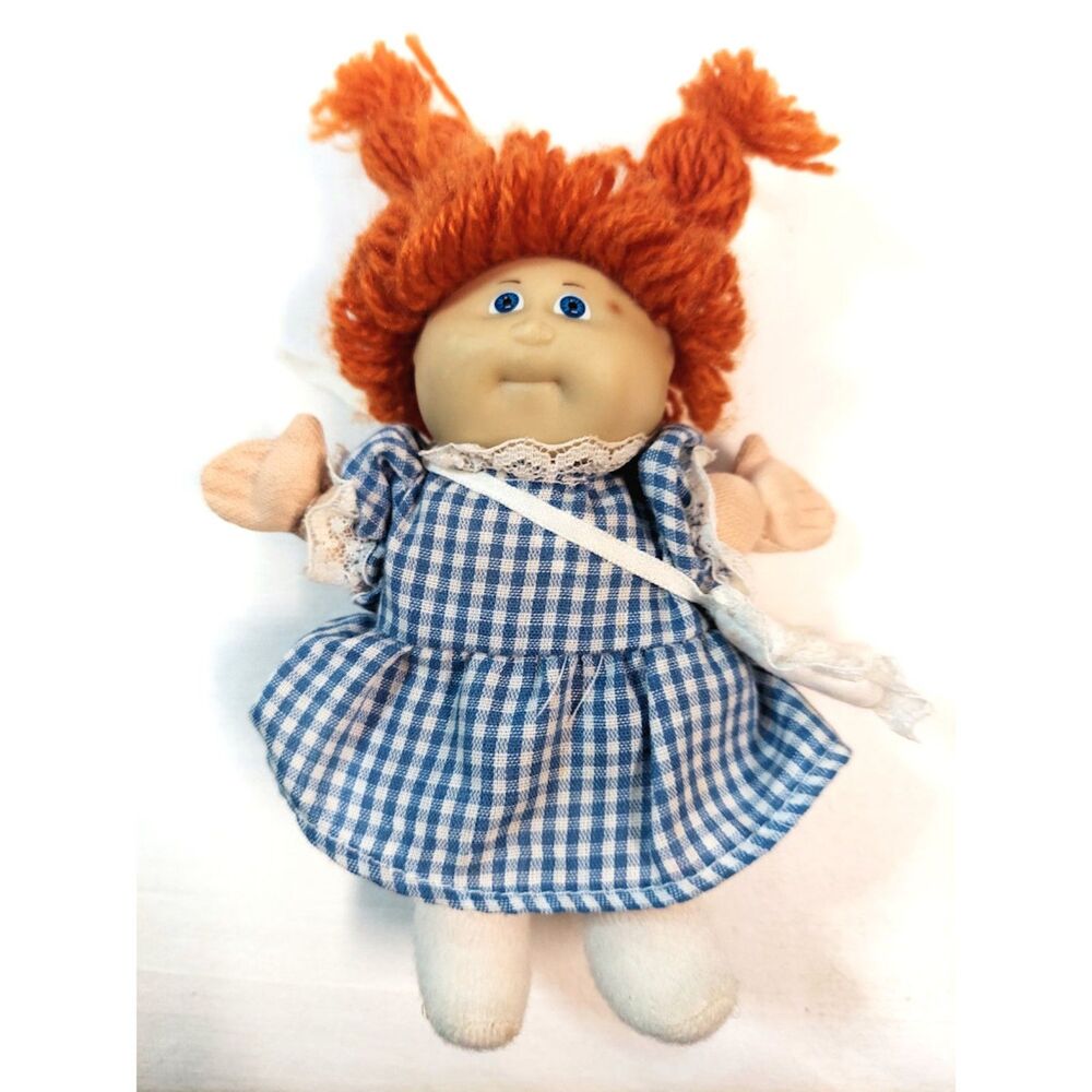 Cabbage Patch Doll Mini 5" with tag 1984 Blue Gingham dress Orange hair